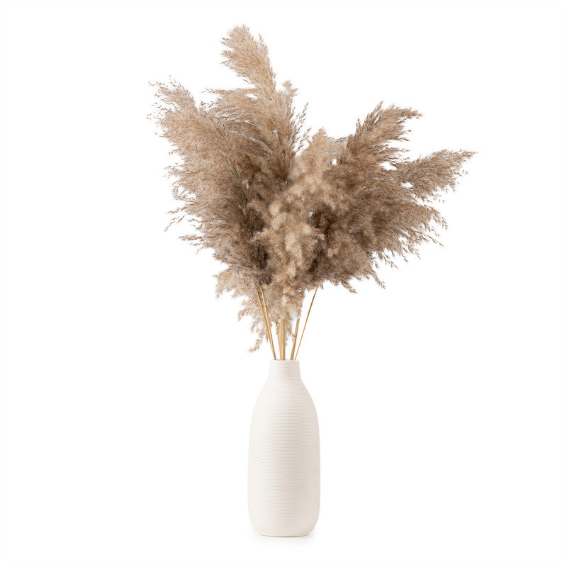 90cm Artificial Pampas in Ribbed Ceramic Vase